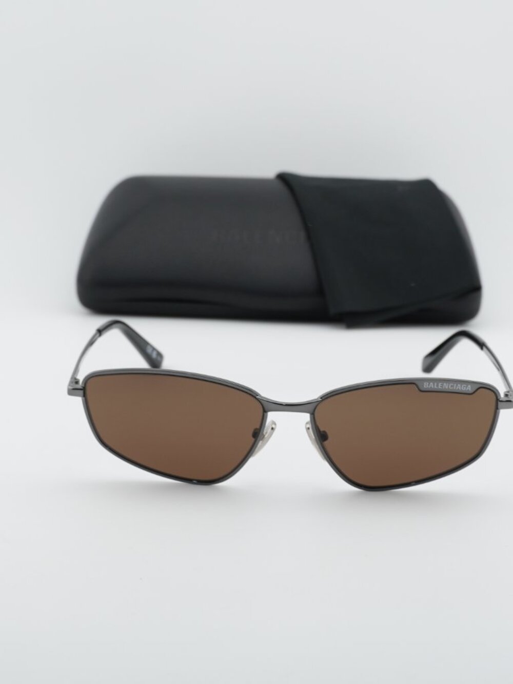Balenciaga BB0277S 002 Unisex Rectangle Sunglasses - Ruthenium / Brown - Picture 6 of 10